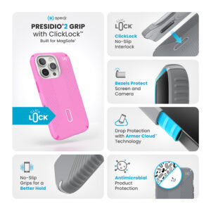Speck Presidio2 Grip ClickLock & MagSafe - dėklas skirtas Apple iPhone 16 Pro True Pink / Shocking Pink / White - Image 3