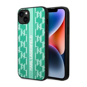 Karl Lagerfeld Monogram Stripe - dėklas skirtas Apple iPhone 14 Plus Green - Image 1