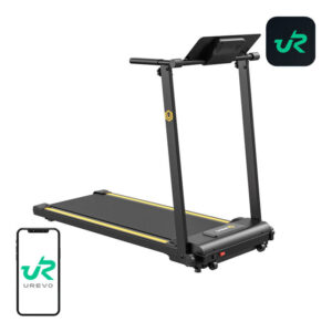 UREVO Foldi Mini folding elektrinis bėgimo takelis juodos spalvos ir oranžinės spalvos