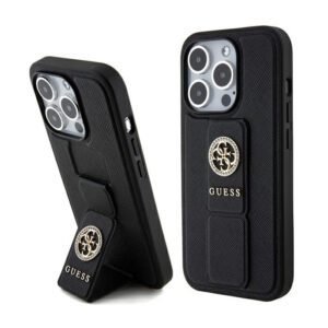 Guess Grip Stand 4G Saffiano Strass Logo - Apple iPhone 15 Pro Case black - Image 1
