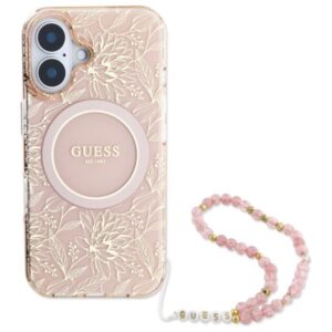 Guess IML Flowers Allover Electro With Pearl Strap MagSafe - dėklas skirtas Apple iPhone 16 Pink - Image 2