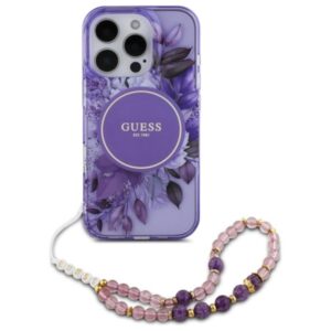 Guess IML Flowers With Pearl Strap MagSafe - dėklas skirtas Apple iPhone 16 Pro Purple - Image 2