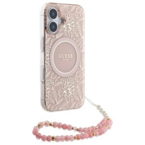 Guess IML Flowers Allover Electro With Pearl Strap MagSafe - dėklas skirtas Apple iPhone 16 Pink - Image 3