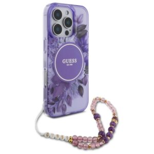 Guess IML Flowers With Pearl Strap MagSafe - dėklas skirtas Apple iPhone 16 Pro Purple - Image 3