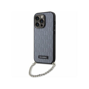 Karl Lagerfeld Saffiano Monogram Chain - dėklas skirtas Apple iPhone 14 Pro Max Silver - Image 1