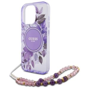 Guess IML Flowers With Pearl Strap MagSafe - dėklas skirtas Apple iPhone 16 Pro Purple - Image 5
