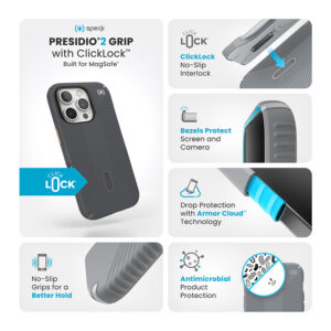 Speck Presidio2 Grip ClickLock & MagSafe - dėklas skirtas Apple iPhone 16 Pro Charcoal Grey / Cool Bronze / White - Image 3