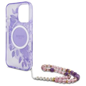 Guess IML Flowers With Pearl Strap MagSafe - dėklas skirtas Apple iPhone 16 Pro Purple - Image 6