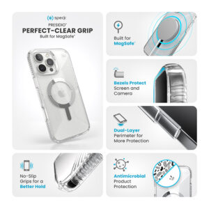 Speck Presidio Perfect-Clear Grip MagSafe - dėklas skirtas Apple iPhone 16 Pro Max Clear / Chrome Finish / Serene Silver - Image 6