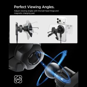 Spigen EV15MAQ Essential magnetic MagSafe automobilinis telefono laikiklis su belaidžiu įkrovimu 15W QI2 juodos spalvos - Image 5