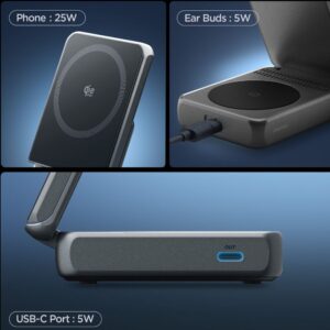 Spigen Essential EF302MOQ Qi2.2 2IN1 Magnetic MagSafe belaidis įkroviklis juodos spalvos - Image 4