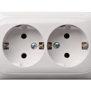 Dvivietis kištukinis lizdas LIREGUS ALFA, su įž., baltos sp.