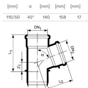 Vidaus kanalizacijos trišakis HTplus, Ø 50/ 110 mm, 45° - Image 2