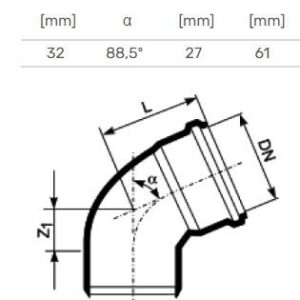 Vidaus kanalizacijos alkūnė HTplus, Ø 32 mm, 88.5°, balta - Image 2