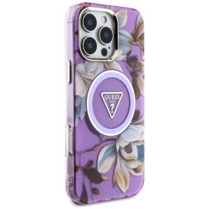 Guess Glitter Flowers Triangle Buttons MagSafe - dėklas skirtas Apple iPhone 16 Pro purple - Image 4