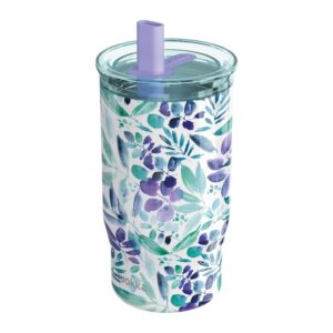 Quokka Mist - Stainless Steel Thermal Mug 720 ml with Straw (Violet Blooms)
