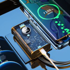 WEKOME WP-345 Vanguard Series - Power bank 10000 mAh Fast Charging su built-in USB-C & Lightning PD 20W cable + QC 22.5W juodos spalvos - Image 5