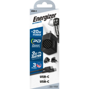 Energizer Ultimate - Multiplug EU / UK / US GaN 20W PD mains įkroviklis + USB-C cable juodos spalvos - Image 4