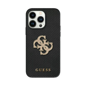 Guess Perforated 4G Glitter - Apple iPhone 15 Case juodos spalvos - Image 1