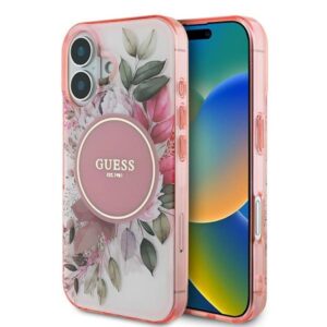 Guess IML Flower & Tonal Circle MagSafe - dėklas skirtas Apple iPhone 16 Pink - Image 1