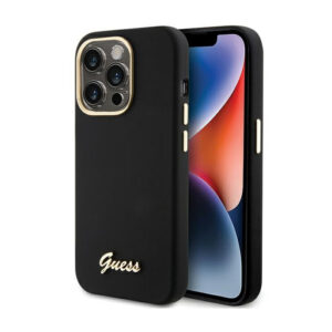 Guess Silicone Script Metal Logo & Frame - Apple iPhone 15 Pro Case black - Image 1