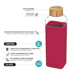 Quokka Storm - Glass rounded bottle with silicone cover 700ml (Maroon) - Image 2