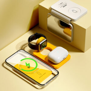 WEKOME WP-U172 - 3-in-1 belaidis įkroviklis su MagSafe for Apple iPhone, Apple Watch, and AirPods + Mirror Yellow - Image 5