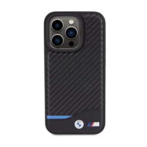 BMW Leather Carbon Blue Line MagSafe - dėklas skirtas Apple iPhone 15 Pro Black - Image 3