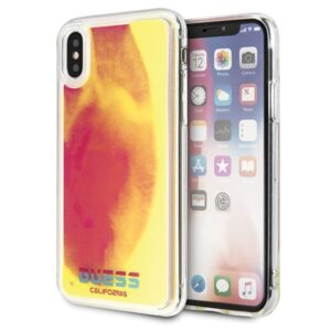 Guess Liquid Glitter Hearts - dėklas skirtas Apple iPhone Xs / X Glow in the dark/Pink - Image 1