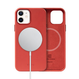 Crong Essential Cover Magnetic - Leather dėklas skirtas Apple iPhone 12 / Apple iPhone 12 Pro MagSafe Red - Image 1