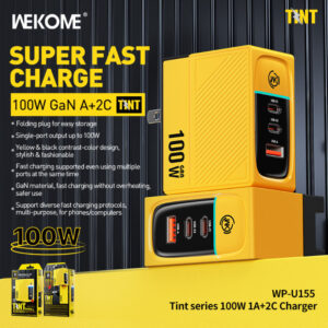 WEKOME WP-U155 Tint Series - 2x USB-C & USB-A Super Fast Charger GaN 100W (Yellow) - Image 3