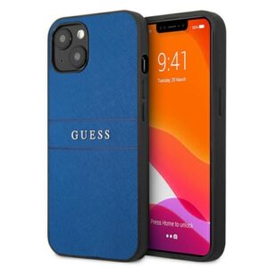 Guess Saffiano Metal Logo Stripes - dėklas skirtas Apple iPhone 13 mini Blue - Image 1