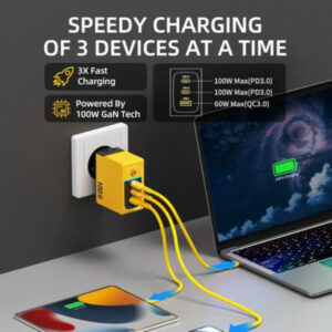 WEKOME WP-U155 Tint Series - 2x USB-C & USB-A Super Fast Charger GaN 100W (Yellow) - Image 4