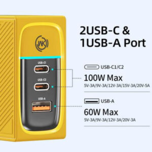 WEKOME WP-U155 Tint Series - 2x USB-C & USB-A Super Fast Charger GaN 100W (Yellow) - Image 5
