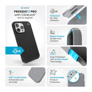 Speck Presidio2 Pro ClickLock & MagSafe - dėklas skirtas Apple iPhone 16 Pro Max Black / Slate Grey / White - Image 3