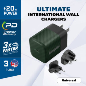 Energizer Ultimate - Multiplug EU / UK / US GaN 20W PD mains įkroviklis žalios spalvos - Image 3