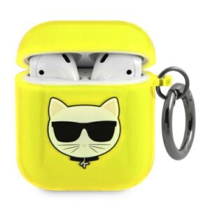 Karl Lagerfeld Choupette Head Glitter - dėklas skirtas Airpods (fluo yellow) - Image 1