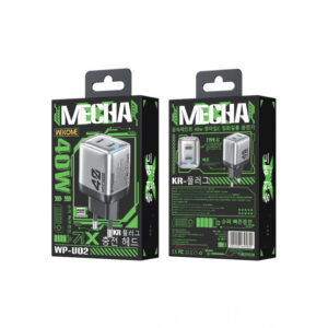 WEKOME WP-U02 Mecha Series - 2x USB-C Super Fast Charger GaN 40W mains charger (Silver) - Image 3