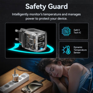 WEKOME WP-U02 Mecha Series - 2x USB-C Super Fast Charger GaN 40W mains charger (Silver) - Image 4