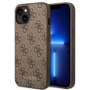 Guess 4G Metal Gold Logo - dėklas skirtas Apple iPhone 15 / 14 / 13 Brown - Image 1