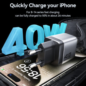 WEKOME WP-U02 Mecha Series - 2x USB-C Super Fast Charger GaN 40W mains charger (Silver) - Image 6