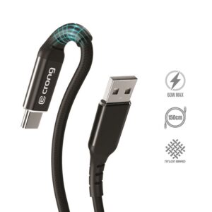 Crong Armor Link - USB-C to USB-A 60W Braided Cable Power Delivery Fast Charging 150cm juodos spalvos - Image 2
