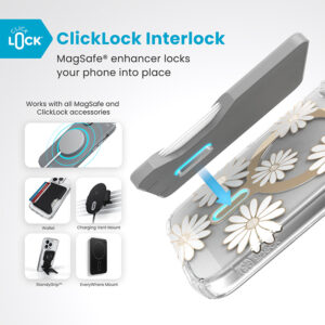 Speck Presidio Lux ClickLock & MagSafe - dėklas skirtas Apple iPhone 16 Sunshine Daisies / Clear / Gold - Image 2