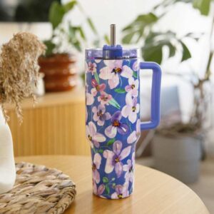 Quokka Stream - Stainless Steel Thermal Mug 1200 ml with Straw (Flower Dusk) - Image 3