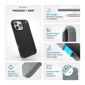Speck Presidio2 Grip - dėklas skirtas Apple iPhone 16 Pro Max Black / Slate Grey / White - Image 6