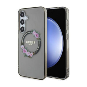 Guess IML Flowers Wreath MagSafe - Case Samsung Galaxy S24+ Black - Image 1