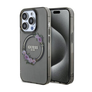 Guess IML Flowers Wreath MagSafe - dėklas skirtas Apple iPhone 15 Pro Black - Image 1