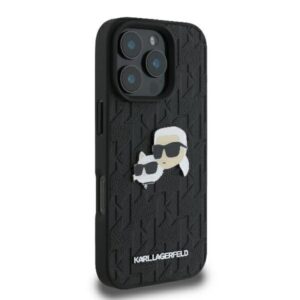 Karl Lagerfeld Monogram Karl & Choupette Head Pin - dėklas skirtas Apple iPhone 16 Pro black - Image 4