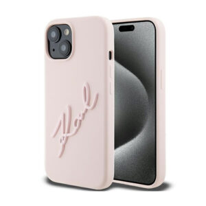 Karl Lagerfeld Silicone Karl Script - Apple iPhone 15 Case Pink - Image 1