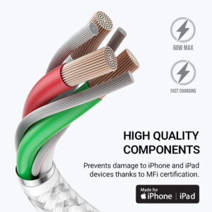 Crong Armor Link - USB-C to Lightning Fast Charging MFi Cable 150cm baltos spalvos - Image 3